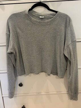 TNA Waffle Knit Cropped Long-Sleeve Top - Gray